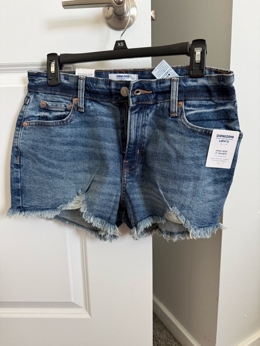 Levi's Blue Distressed Frayed-Hem Jean Shorts